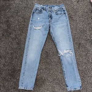 Levis 501 Women's Light Blue Distressed Jeans